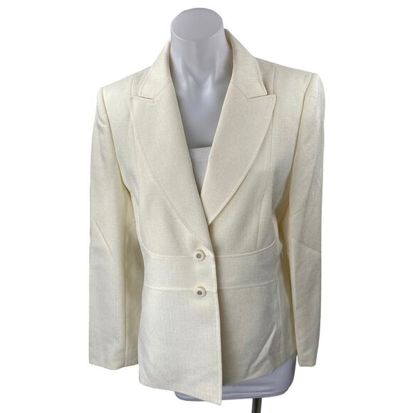 Tahari Women's Cream Long Sleeve Peak Lapel Blazer Coat Suit Jacket Size 10 - Picture 1 of 4